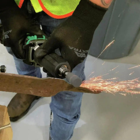 Worker using 18V MultiVolt Cordless Die Grinder Tool Only No Battery With 2 Inch Wheel And Variable Speed Slide Switch