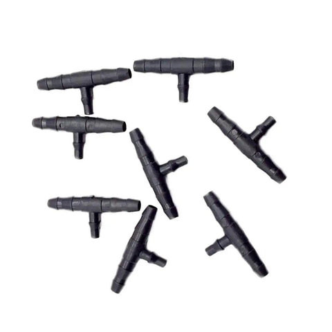 Mega 2000 Pcs Barbed Hose Tee Connectors 3 To 5mm And 4 To 7mm Three Way Splitters For Garden Irrigation And Balcony Watering Durable Plastic Hose Fittings, black plastic T connectors