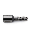 Side view of Oscarbide 7/16 in x 1 in annular cutter with 3/4 in Weldon shank for magnetic drill press