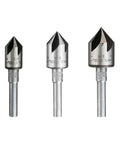 Tough As Nails Three Piece Countersink Bit Set Features Quarter Inch Stepped Shank showing HSS steel bits for wood metal jobs.