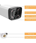 4MP PoE Bullet Security Camera With 5X Optical Zoom Motorized Lens 2.7-13.5mm features labeled components and a power cable