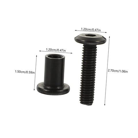 Kickass Black Stainless Steel M6 X25 Chicago Screws And Barrel Nuts Five Pack showing dimensions of each screw and nut.