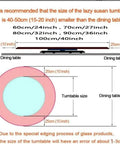 Diagram showing recommended size for Dope Rustic Wood Lazy Susan Turntable For Tabletop Serving Tray 40 Inch Round.