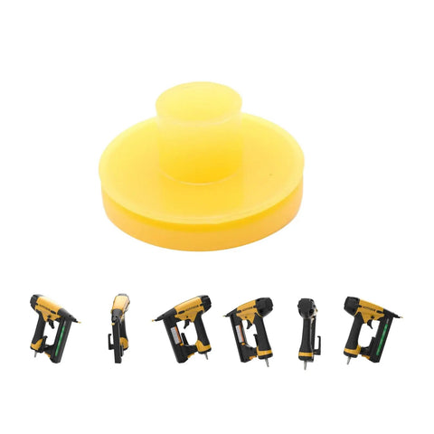 Heavy Duty Head Valve Replacement For Pneumatic Nailer Tools 2 Pack 180450S yellow rubber cap with nailers in background.