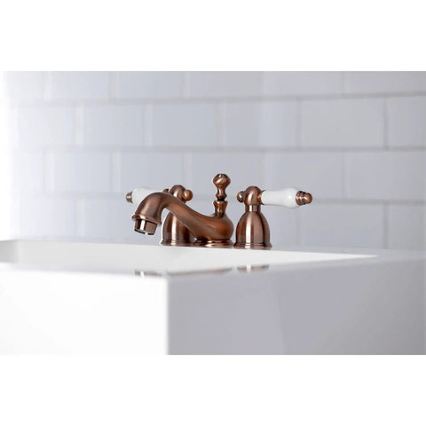 Restoration Mini Widespread Lavatory Faucet With Porcelain Lever Polished Chrome Solid Brass Construction Ceramic Disc Cartridge