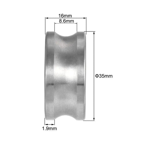Profile view of Rock Solid U Groove Track Roller Bearing Lfr5201-12 12x35x16mm, chrome steel, for smooth rolling in heavy equipment.