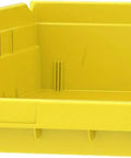 Yellow plastic nesting shelf bin for 24 x 11 x 4 inch storage, part of the Plastic Nesting Shelf Bins Set 24 Inch By 11 Inch By 4 Inch Yellow 6 Pack