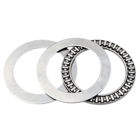 Thrust Needle Roller Bearing Set 20x35x4mm With 4 Washers for mower power steering, showing two washers and one roller bearing