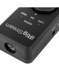 Close-up of iRig Stream Stereo Audio Interface For iPhone iPad Mac And PC With USB C Lightning and USB Ports, showing connector.