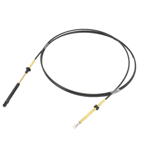 OEM 14 Foot Snap In Outboard Control Cable For OMC BRP Boats, 0173114, plastic eye with adjustable knob, metal eye with barrel