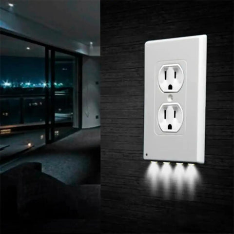 Two Pack Wall Plate Night Lights LED Built Into Outlet Plates Duplex White Auto On Off No Batteries No Brackets Simple