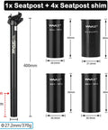 Alloy Bike Seatpost 27.2 X 400mm With Four Size Shim Spacers 28.6 30.4 30.9 31.6 for Mountain Road BMX MTB shown with dimensions