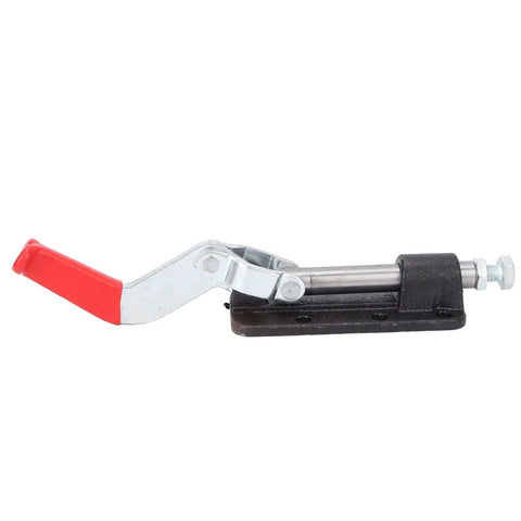 Beefy Heavy Duty Toggle Clamp For Welding And Equipment Mounting, Quick Fix Fixture with red handle, metal and plastic parts.