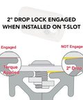 Graphic showing 2° drop lock engagement of Stainless Steel Slide In T Nut With Offset Thread For Fifteen Series Aluminum Extrusion Five Sixteenths By Eighteen Thread 304 Stainless Steel T Slot Nut Hardware Pack Of Twenty Five.