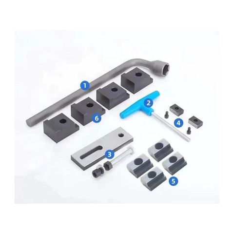 Precision Machine Vise Featuring A Quick Adjust Slide Bar And Rock Tight Jaw Grip Built Like A Tank For Cnc Engraving and Heavy Duty Workshop Clamping Jobs, accessories and tools displayed.