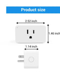 Dimensions of 2-pack Z Wave Outlet Dimmer with 800 Series LR Plug Extender, showing 2.52 x 1.46 x 1.14 inches.
