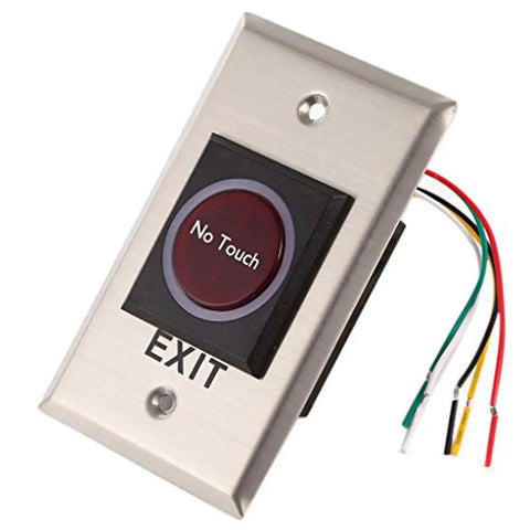Infrared exit button for Four Door Security Access System With RFID Card Fob Keypad Reader featuring "No Touch" design and wiring.