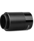 1.25 Inch 0.5x Focal Reducer For Telescope With C Mount Adapter To CCD Camera, black cylindrical design, side view.