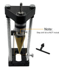 Pro Grade Drill Guide Woodworking Locator Kit with step drill and T-handle, adjustable positioning, note indicating drill bit not included