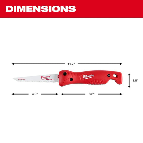 Folding Jab Saw For Multi Material Cutting With Quick Change Blade Lock Fits All 6 Inch Reciprocating Saw Blades dimensions shown