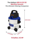 Wet-Dry Vacuum Cleaner With 6-Gallon Tank, 4.5 Peak HP Motor, Stainless and Blue finish, lightweight design with blower accessory kit