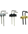 Headstock Mounted Allen Key Wrench Holder For Electric And Acoustic Guitars in silver, black, and gold, with mounting screws.