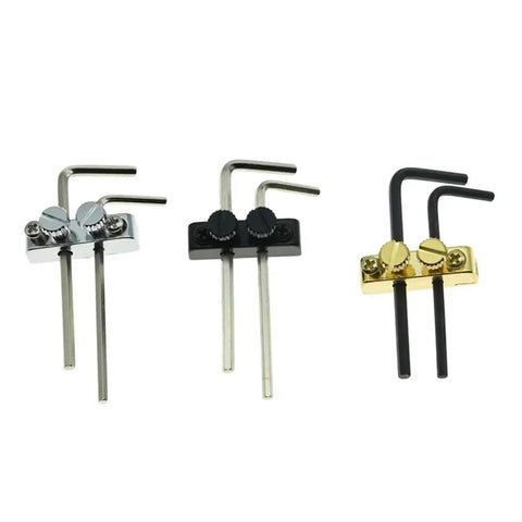 Headstock Mounted Allen Key Wrench Holder For Electric And Acoustic Guitars in silver, black, and gold, with mounting screws.