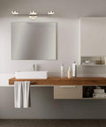 Bathroom with Modern LED Vanity Light Fixture In Nickel Finish With 3 Light Swing Arm Wall Sconces 21.26 Inch Long 15W 4000K above mirror