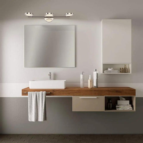 Bathroom with Modern LED Vanity Light Fixture In Nickel Finish With 3 Light Swing Arm Wall Sconces 21.26 Inch Long 15W 4000K above mirror
