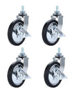 4 Pack of 3 Inch Chrome Plated Lead Screw Swivel Caster Wheels Silent Roll Furniture Casters with black rubber wheels.