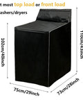 Washer and dryer cover, black fabric with zipper, dustproof and waterproof, fits top-load or front-load machines.