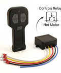 Wireless Winch Remote Kit For 12V DC Trucks, ATVs, And SUVs showing control with relay, including dual manual transmitters and wires