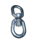 Top Shelf Eye Eye Swivel For Marine Mooring And Boat Towing Galvanized Steel showing eye hole and swivel body.