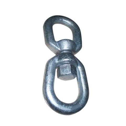 Top Shelf Eye Eye Swivel For Marine Mooring And Boat Towing Galvanized Steel showing eye hole and swivel body.