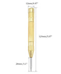 No Sweat Automatic Center Punch Four Piece Kit with brass body, 129mm size, marking tool for pilot holes in wood and glass.