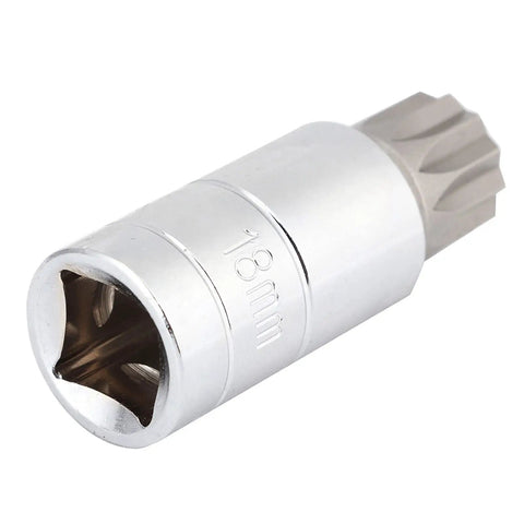 18mm piece from Ten Piece 12 Point Triple Splined Bit Socket Set With One Quarter Inch, Three Eighths Inch, And One Half Inch Drives