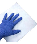 Top Tier Lint Free Nonwoven Cleanroom Wipes Iso Class 5 Rock Solid Absorbent Cellulose Polyester Blend 7 By 7 Inches bag shown with blue gloved hand.