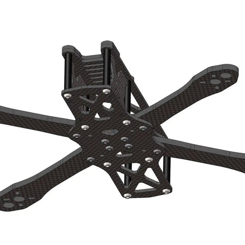 Sturdy Stretch X FPV Frame Kit For 5/6/7 Inch Drones, carbon fiber, 6mm thick, top view of frame chassis for FPV racing and freestyle.