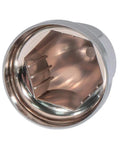 Steel Chrome Axle Wheel Cover Set For Semi Trucks With Front And Rear Hub Caps And Lug Nut Covers Kit Includes 2 Front Hub Caps, 4 Rear Hub Caps, And 60 Chrome ABS Nut Covers 63mm By 33mm For Standard Lug Nuts showing interior view of a lug nut cover