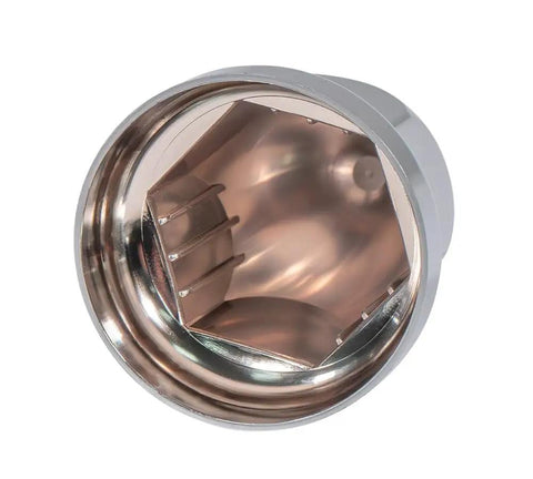 Steel Chrome Axle Wheel Cover Set For Semi Trucks With Front And Rear Hub Caps And Lug Nut Covers Kit Includes 2 Front Hub Caps, 4 Rear Hub Caps, And 60 Chrome ABS Nut Covers 63mm By 33mm For Standard Lug Nuts showing interior view of a lug nut cover