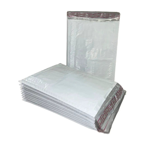 Gray Self Sealing Bubble Mailers Size Ten Point Five By Sixteen Inches Cushioned Padded Shipping Envelopes with stack visible