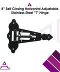 Tough 8 Inch Self Closing Gate Hinge For Wood Fences Industrial Stainless Steel With Horizontal Adjustable Enclosed Spring Black