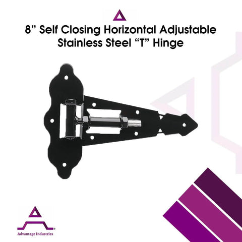 Tough 8 Inch Self Closing Gate Hinge For Wood Fences Industrial Stainless Steel With Horizontal Adjustable Enclosed Spring Black