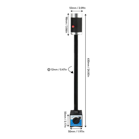Top Shelf Led Machine Work Light With Heavy Duty Magnetic Base And Flexible Gooseneck Arm measuring 630mm with a magnetic base.