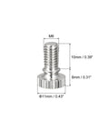 Straight Up Heavy Duty Knurled Thumb Screws And Brass Shoulder Bolts With Rock Solid Nickel Plated Grip Knobs For Top Shelf Hardware Assembly Eight Piece Pack, M6 thumb screw with 10mm shaft and 11mm grip face.