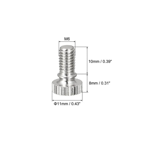 Straight Up Heavy Duty Knurled Thumb Screws And Brass Shoulder Bolts With Rock Solid Nickel Plated Grip Knobs For Top Shelf Hardware Assembly Eight Piece Pack, M6 thumb screw with 10mm shaft and 11mm grip face.
