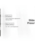 Ultra Bright 1600 Lumen EDC Flashlight With 102 Degree Swivel Head close-up showing M Button and Slide Switch functionality