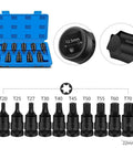 Cool 10-Piece Torx Socket Adapter Set With T20 To T70 Bits For Your 1/2 Inch Impact Wrench. chrome vanadium steel, 55mm, in blue case