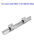 Linear Rail Set With Aluminum Guide And Two Blocks, SBR10/12 Compatible, 250mm To 1000mm Lengths, Smooth Low Friction Movement, High Rigidity For Reliable Long Hours Of Use Ideal For Precision Projects And Heavy Use. SBR12 rail with 2 blocks