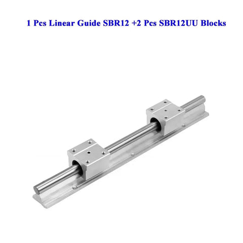 Linear Rail Set With Aluminum Guide And Two Blocks, SBR10/12 Compatible, 250mm To 1000mm Lengths, Smooth Low Friction Movement, High Rigidity For Reliable Long Hours Of Use Ideal For Precision Projects And Heavy Use. SBR12 rail with 2 blocks